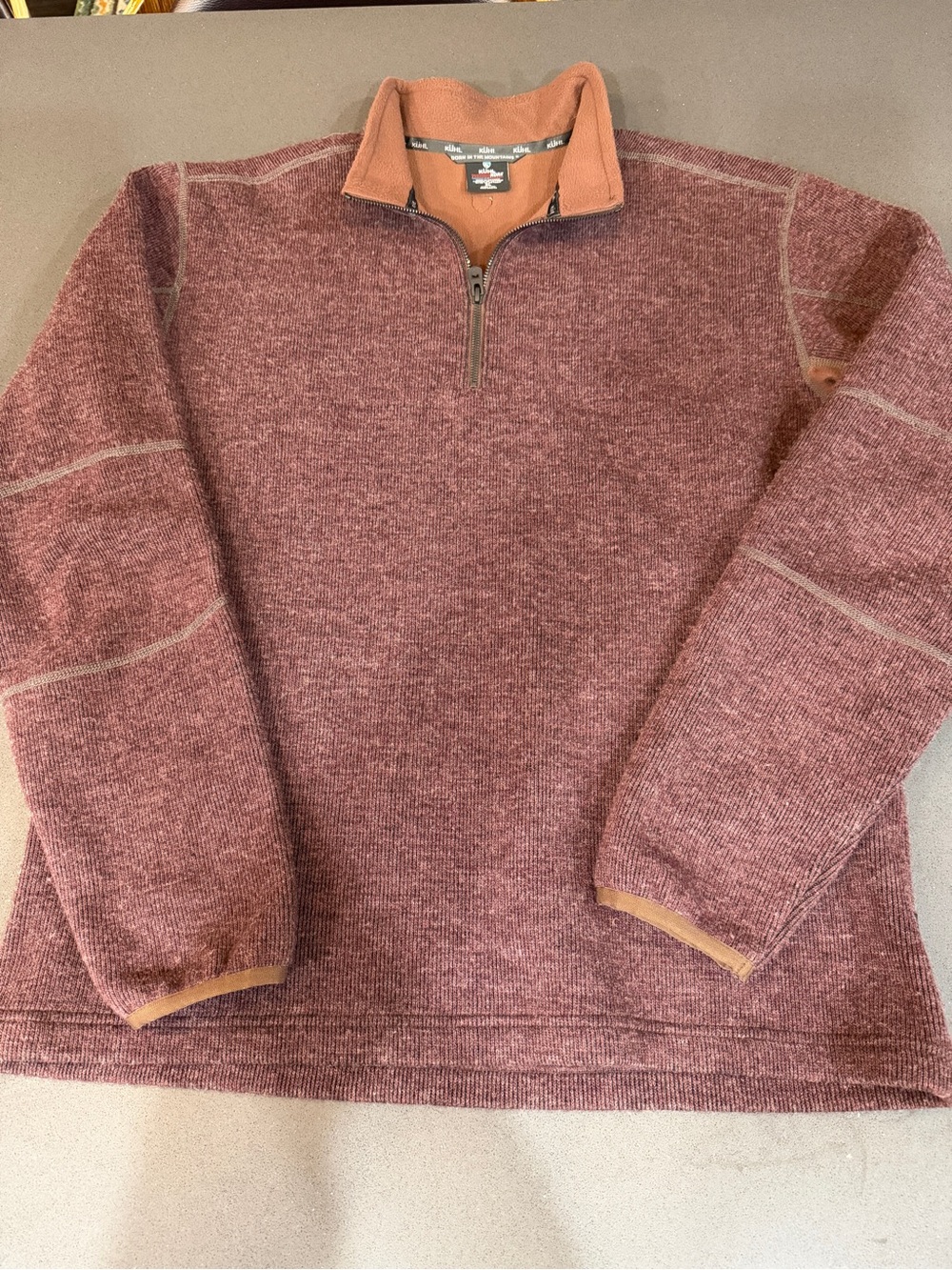 KUHL Thor ThermoKore 1/4 Zip Sweater Men’s XL Brown Fleece Wool Blend Pullover